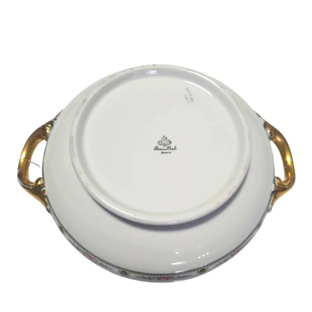Vintage Rosenthal Bavaria Serving Bowl Two Handled Floral Gold Trim No Lid‎